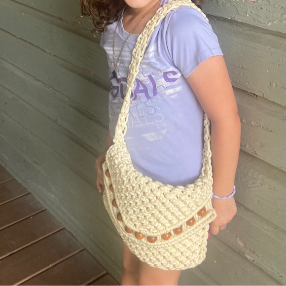 vintage Beaded Handmade Lined Macramae Envelope Purse, 1970’ - Picture 7 of 8